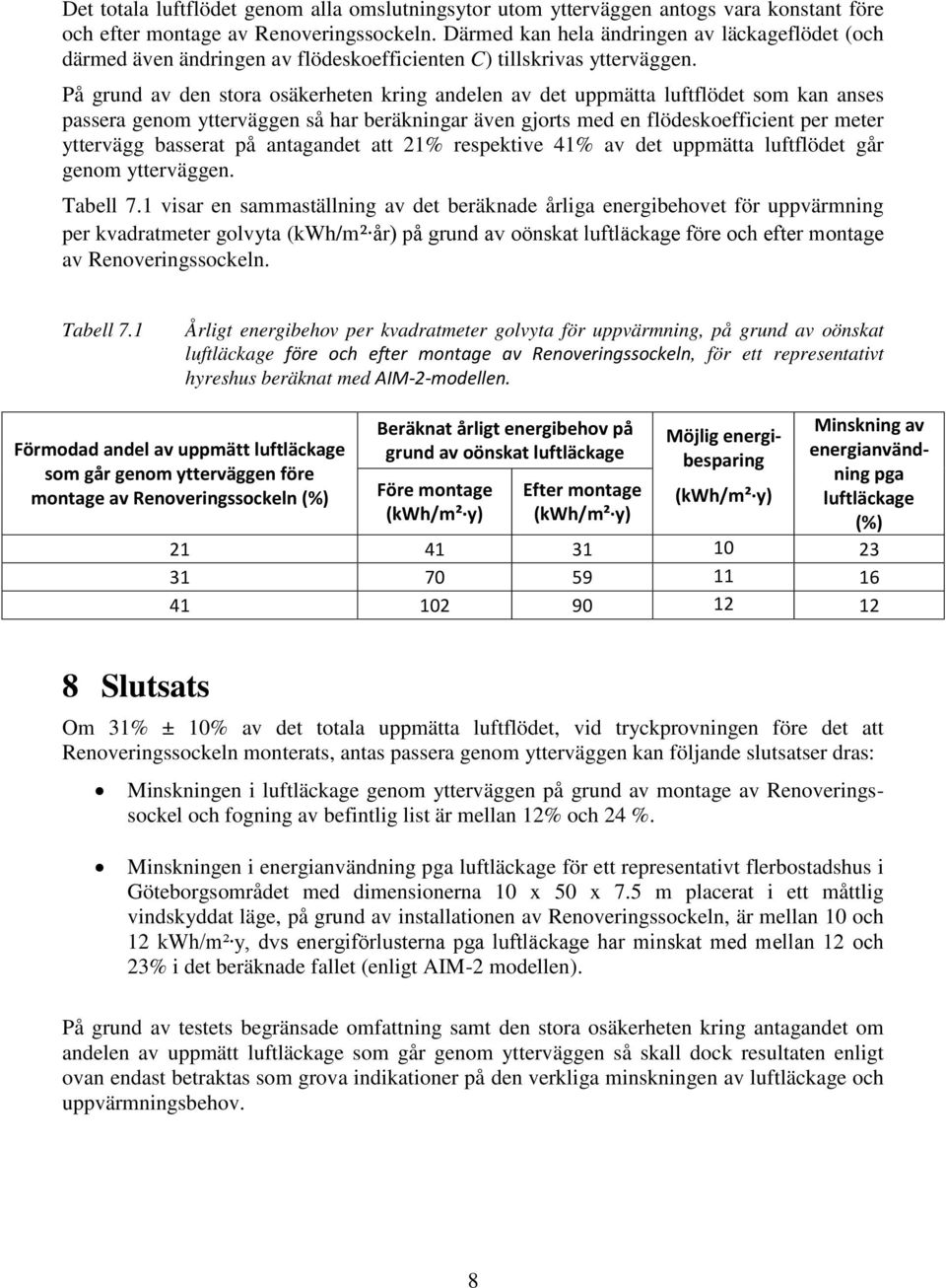 På grund av den stora osäkerheten kring andelen av det uppmätta luftflödet som kan anses passera genom ytterväggen så har beräkningar även gjorts med en flödeskoefficient per meter yttervägg basserat