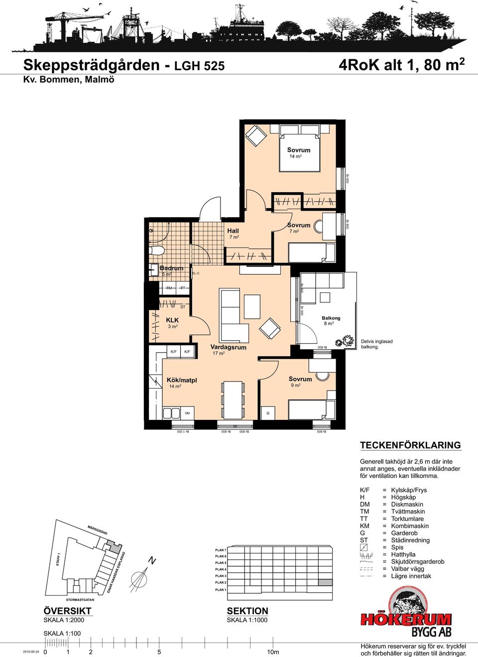 Kök/matpl 14 m 2 9 m 2 BTA965 Br 1 200 TECKEFÖRKLARI enerell takhöjd är 2,6 m där inte