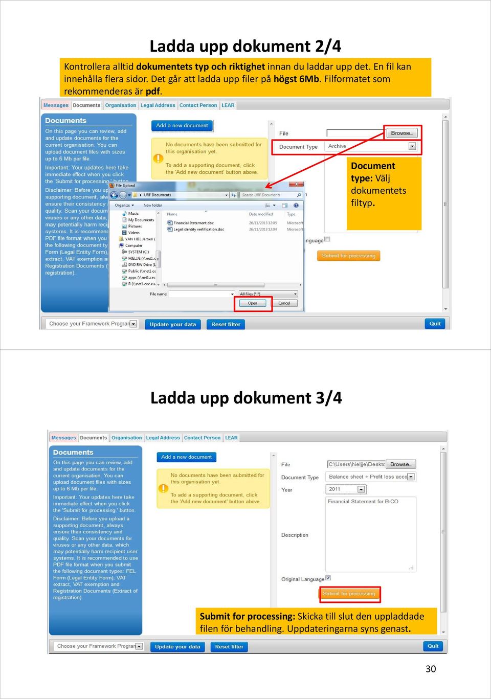 Filformatet som rekommenderas är pdf. Document type: Välj dokumentets filtyp.