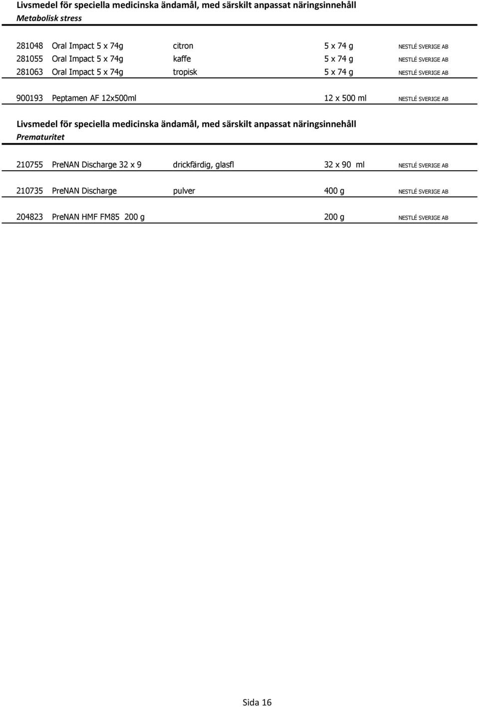 500 ml NESTLÉ SVERIGE AB Livsmedel för speciella medicinska ändamål, med särskilt anpassat näringsinnehåll Prematuritet 210755 PreNAN Discharge 32 x 9