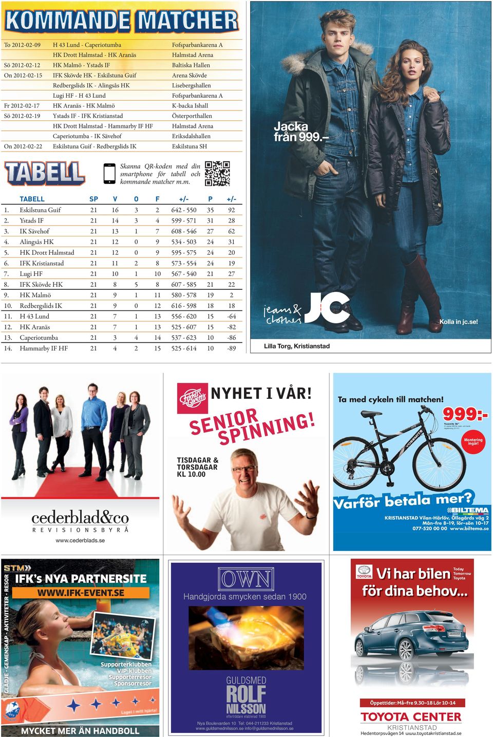 Österporthallen HK Drott Halmstad - Hammarby IF HF Halmstad Arena Caperiotumba - IK Sävehof Eriksdalshallen Eskilstuna Guif - Redbergslids IK Eskilstuna SH On 2012-02-22 Jacka från 999.