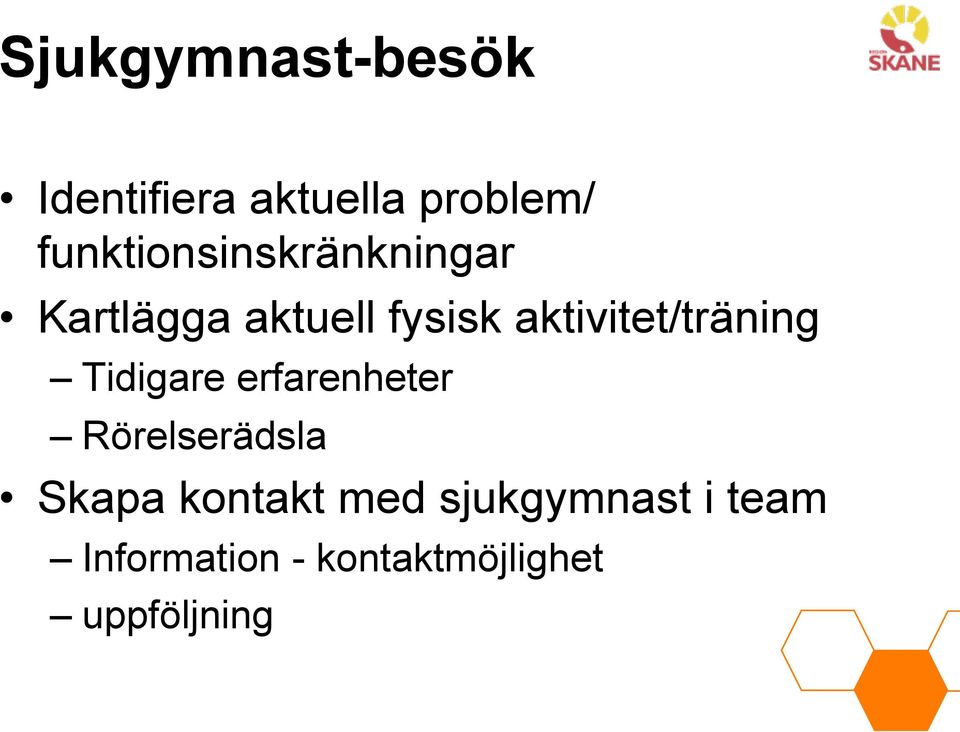 aktivitet/träning Tidigare erfarenheter Rörelserädsla