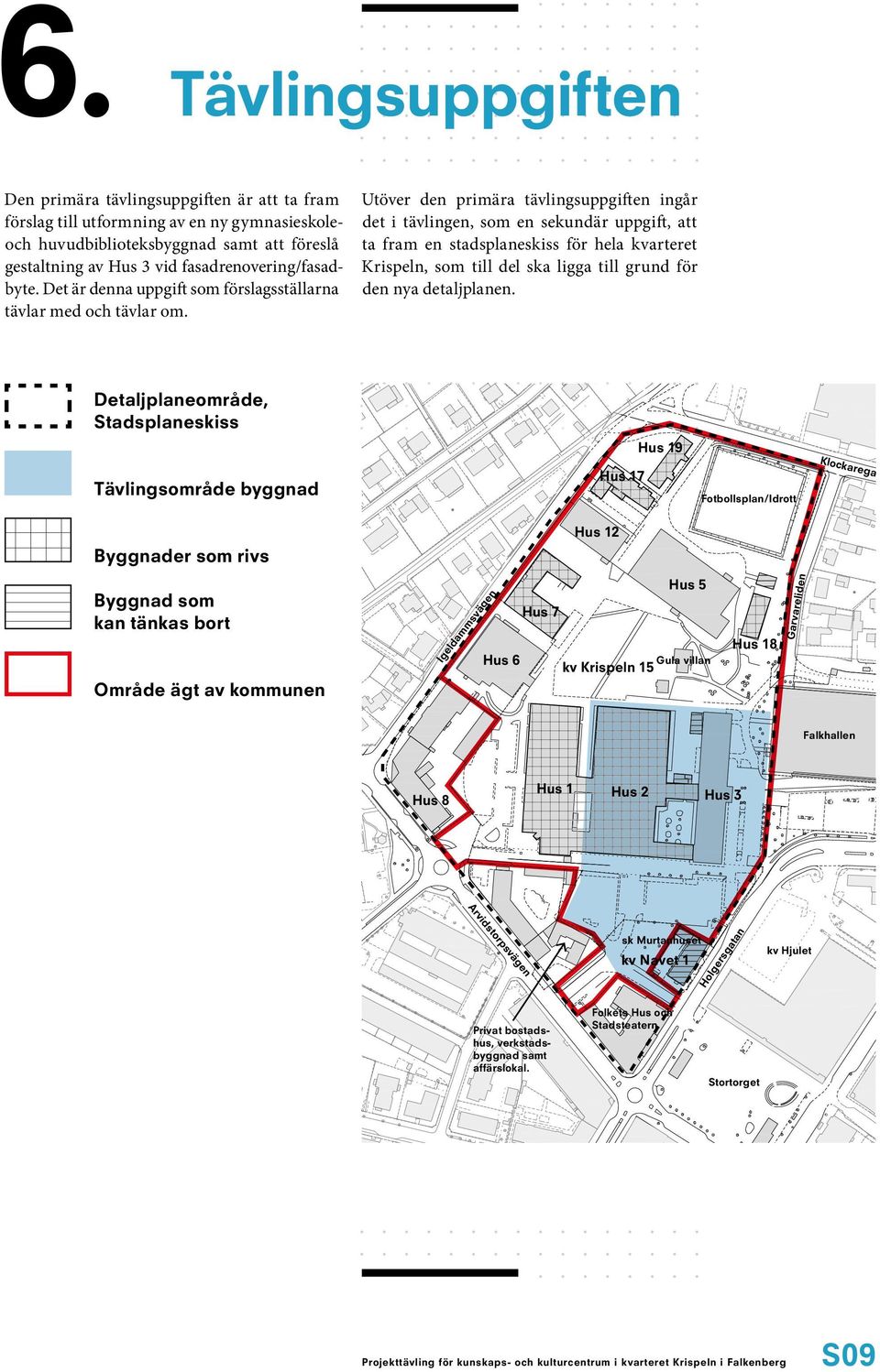 Utöver den primära tävlingsuppgiften ingår det i tävlingen, som en sekundär uppgift, att ta fram en stadsplaneskiss för hela kvarteret Krispeln, som till del ska ligga till grund för den nya