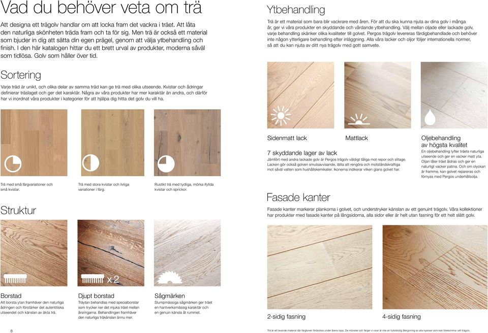 I den här katalogen hittar du ett brett urval av produkter, moderna såväl som tidlösa. Golv som håller över tid. Ytbehandling Trä är ett material som bara blir vackrare med åren.