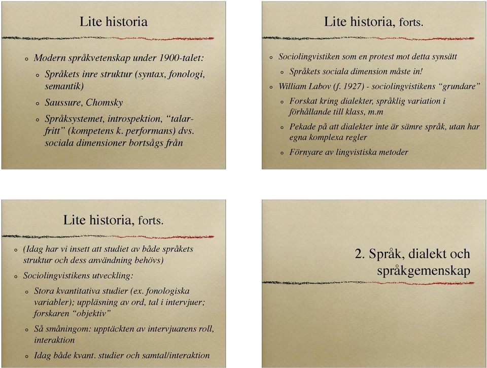 1927) - sociolingvistikens grundare Forskat kring dialekter, språklig variation i förhållande till klass, m.