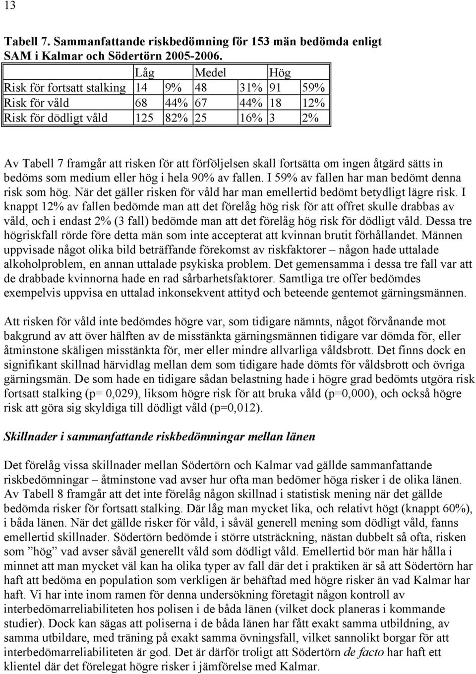 fortsätta om ingen åtgärd sätts in bedöms som medium eller hög i hela 90% av fallen. I 59% av fallen har man bedömt denna risk som hög.