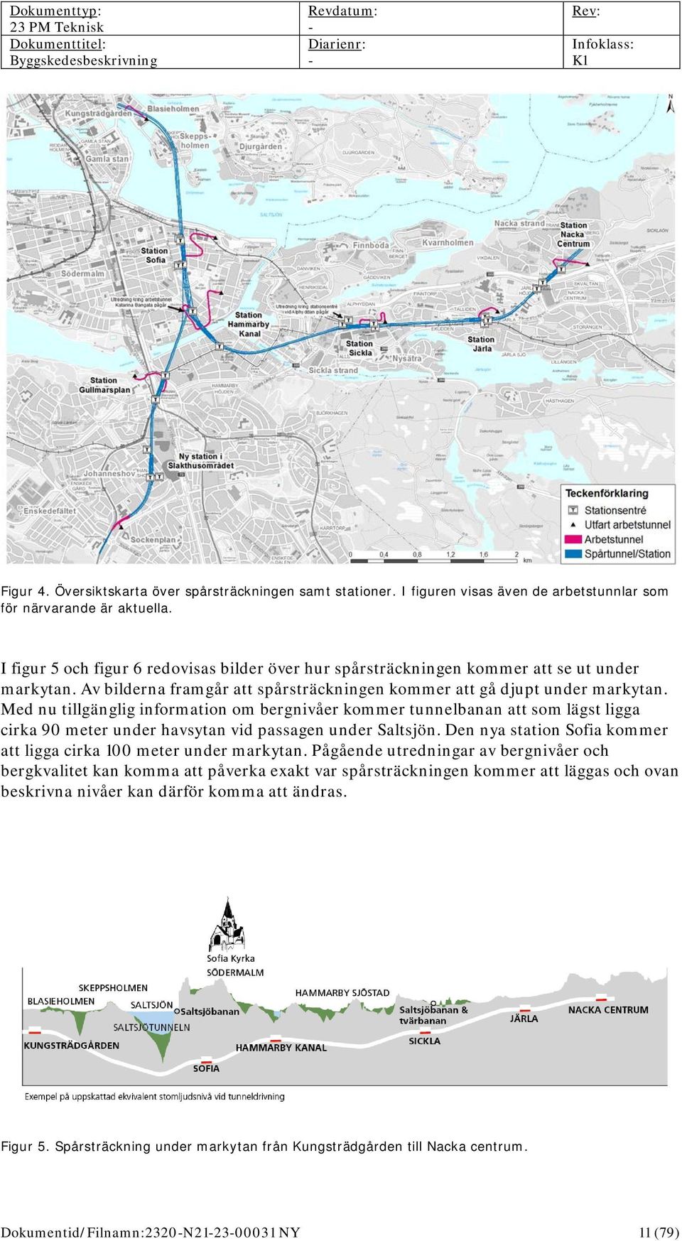 Med nu tillgänglig information om bergnivåer kommer tunnelbanan att som lägst ligga cirka 90 meter under havsytan vid passagen under Saltsjön.