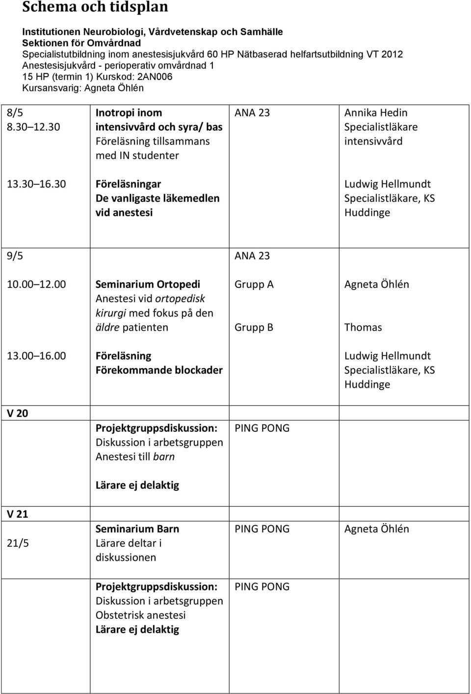 00 Ortopedi Anestesi vid ortopedisk kirurgi med fokus på den äldre patienten Grupp A Grupp B Thomas Föreläsning Förekommande blockader Ludwig Hellmundt, KS