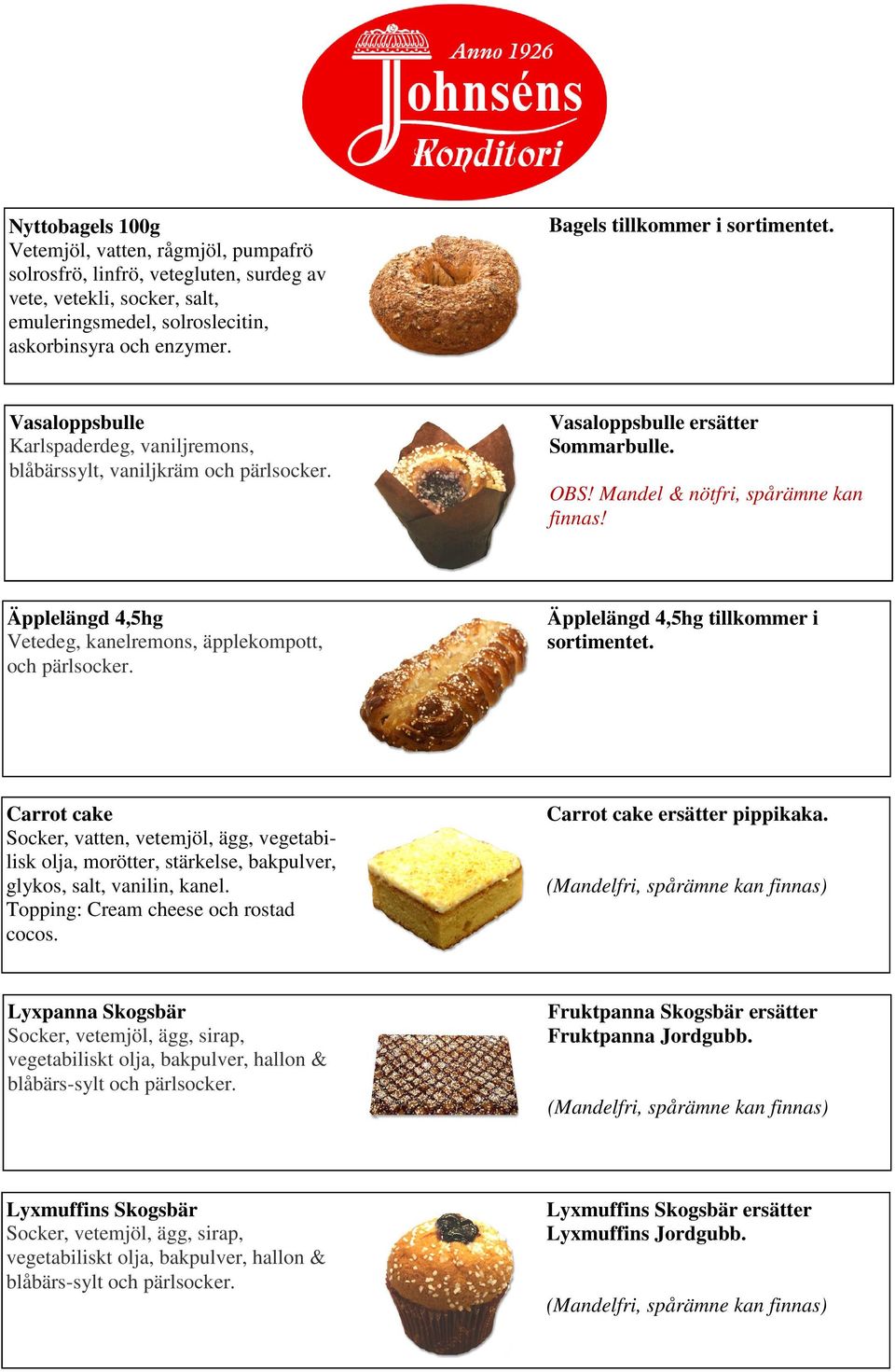 Äpplelängd 4,5hg Vetedeg, kanelremons, äpplekompott, och pärlsocker. Äpplelängd 4,5hg tillkommer i sortimentet.