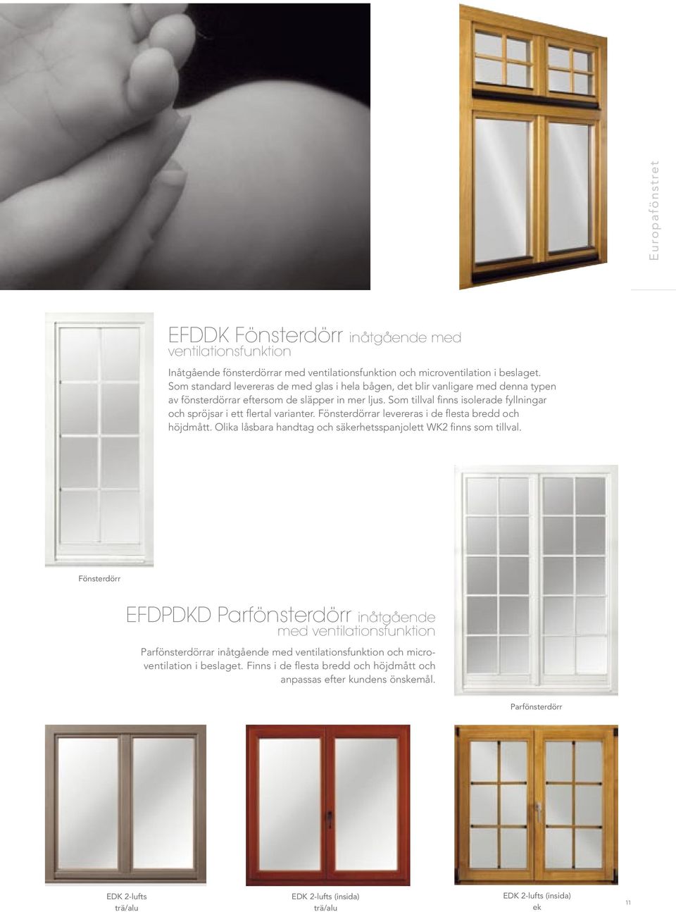 Som tillval finns isolerade fyllningar och spröjsar i ett flertal varianter. Fönsterdörrar levereras i de flesta bredd och höjdmått.