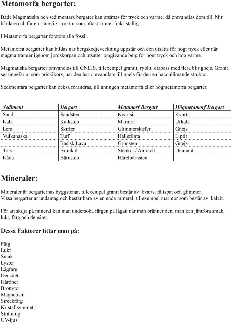 Metamorfa bergarter kan bildas när bergskedjeveckning uppstår och den utsätts för högt tryck eller när magma tränger igenom jordskorpan och utsätter omgivande berg för högt tryck och hög värme.