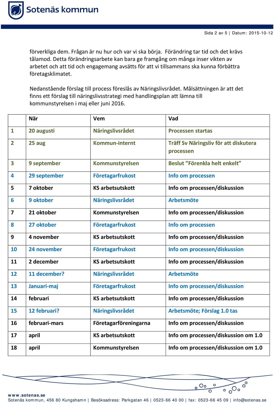 Nedanstående förslag till process föreslås av Näringslivsrådet.