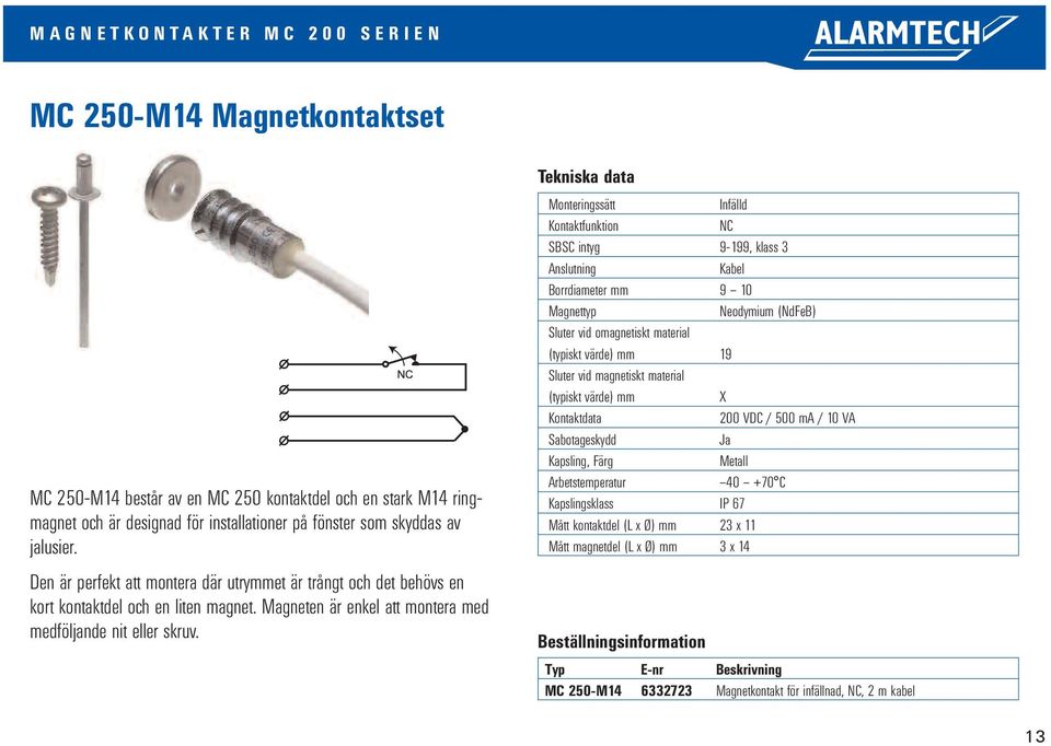 Magneten är enkel att montera med medföljande nit eller skruv.