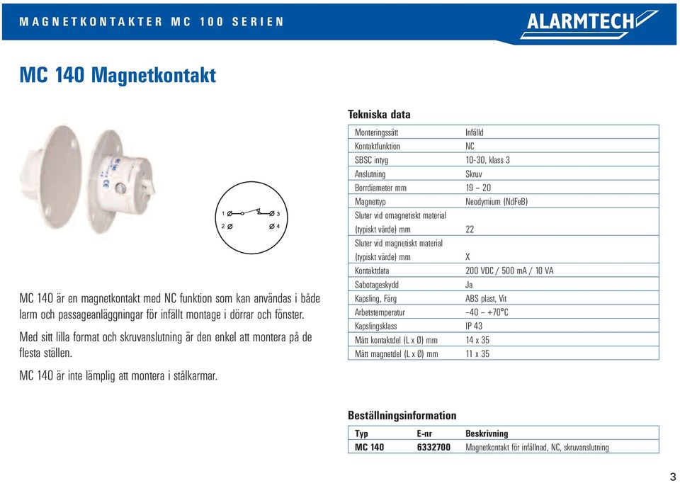 Infälld SBSC intyg 10-30, klass 3 Skruv Borrdiameter mm 19 20 Magnettyp Neodymium (NdFeB) (typiskt värde) mm 22 (typiskt värde) mm X ABS plast, Vit