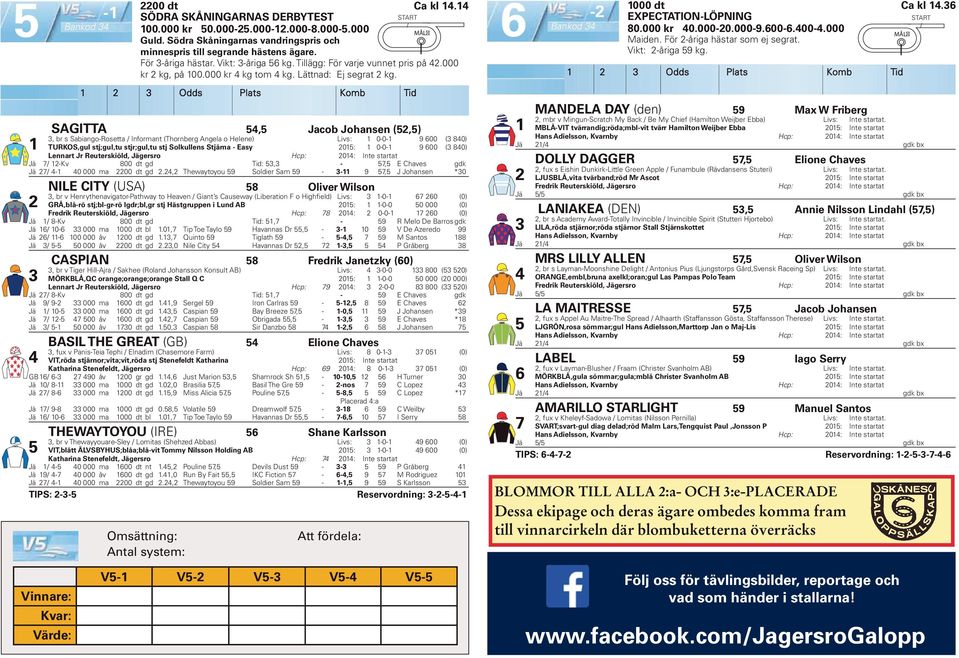 SAGITTA, Jacob Johansen (,), br s Sabiango-Rosetta Informant (Thornberg Angela o Helene) Livs: 0-0- 9 00 ( 80) TURKOS,gul stj;gul,tu stjr;gul,tu stj Solkullens Stjärna - Easy 0: 0-0- 9 00 ( 80)