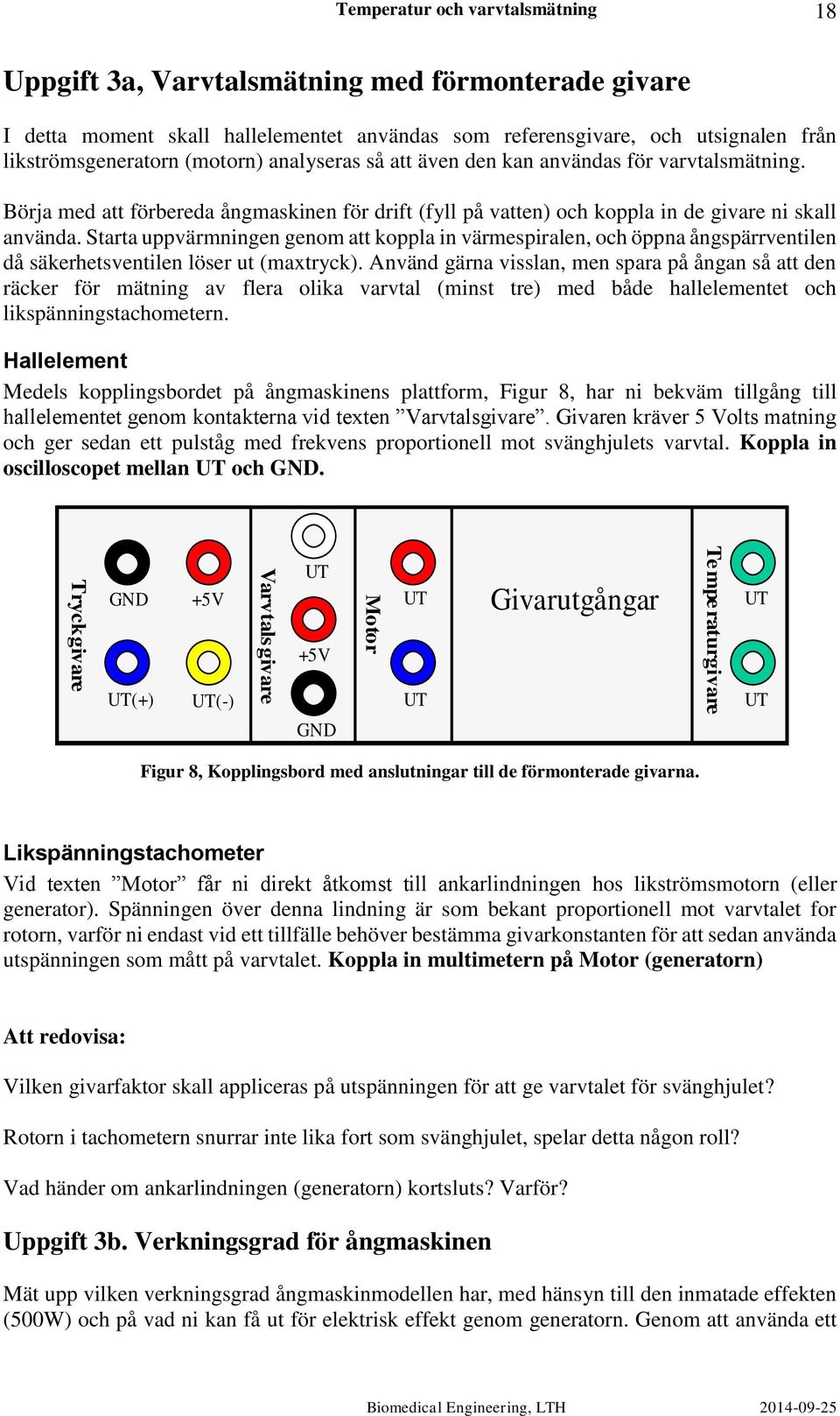 Börja med att förbereda ångmaskinen för drift (fyll på vatten) och koppla in de givare ni skall använda.