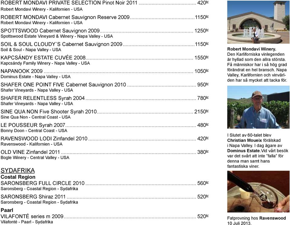 ..1150 kr Soil & Soul - Napa Valley - USA kapcsándy estate cuvée 2008... 1550 kr Kapcsándy Family Winery - Napa Valley - USA napanook 2009.