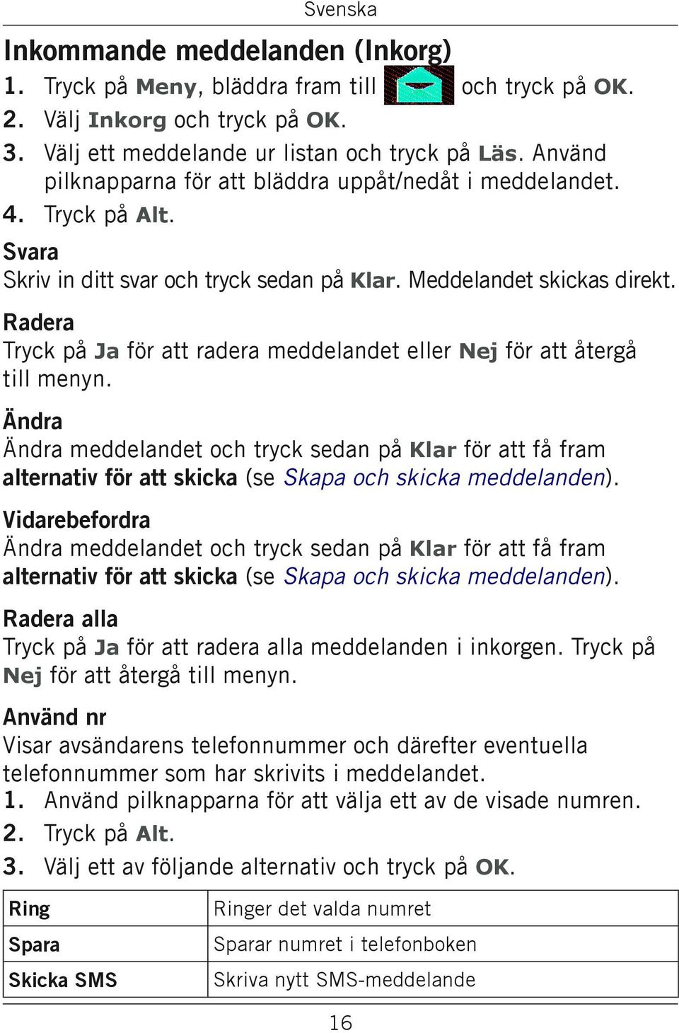 Radera Tryck på Ja för att radera meddelandet eller Nej för att återgå till menyn.
