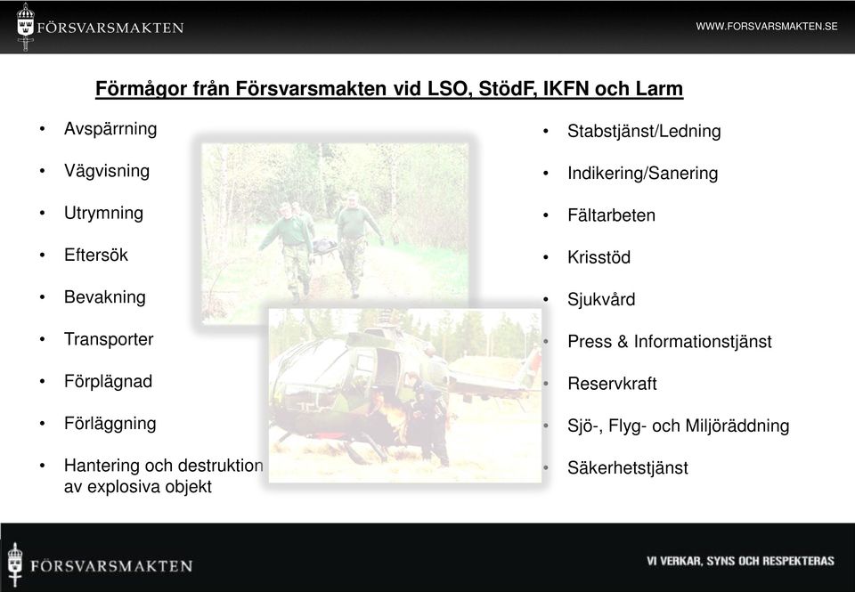 destruktion av explosiva objekt Stabstjänst/Ledning Indikering/Sanering Fältarbeten