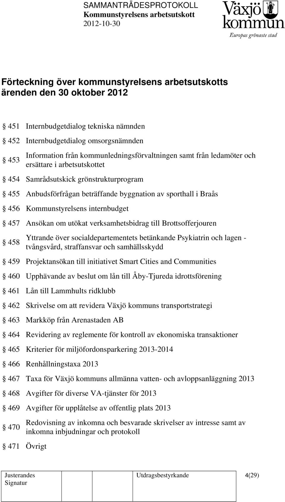 Kommunstyrelsens internbudget 457 Ansökan om utökat verksamhetsbidrag till Brottsofferjouren 458 Yttrande över socialdepartementets betänkande Psykiatrin och lagen - tvångsvård, straffansvar och