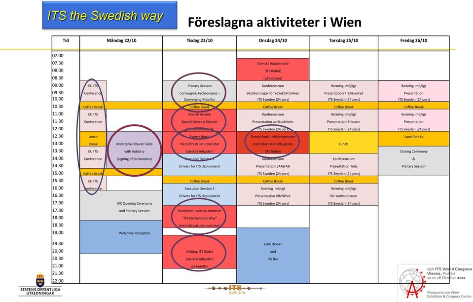 00 Converging Mobility ITS Sweden (24 pers) ITS Sweden (24 pers) ITS Sweden (24 pers) 10.30 Coffee break Coffee Break Coffee Break Coffee Break Coffee Break 11.