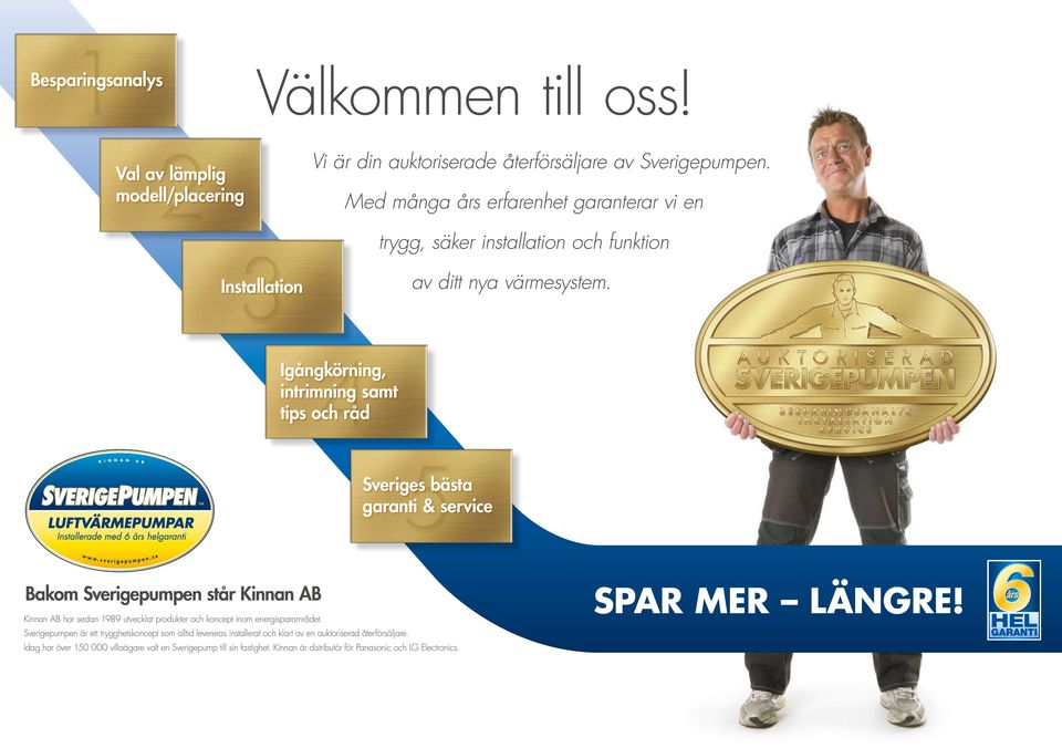 Igångkörning, 4 intrimning samt tips och råd 5 Sveriges bästa garanti & service Bakom Sverigepumpen står Kinnan AB Kinnan AB har sedan 1989 utvecklat produkter och koncept inom