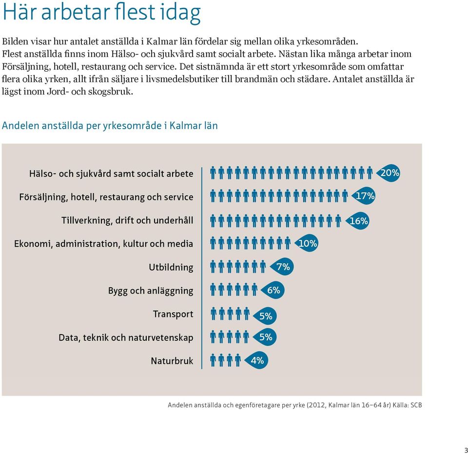 Det sistnämnda är ett stort yrkesområde som omfattar flera olika yrken, allt ifrån säljare i livsmedelsbutiker till brandmän och städare.