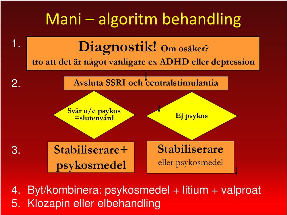 centralstimulantia Svår o/e psykos =slutenvård Ej psykos 3.