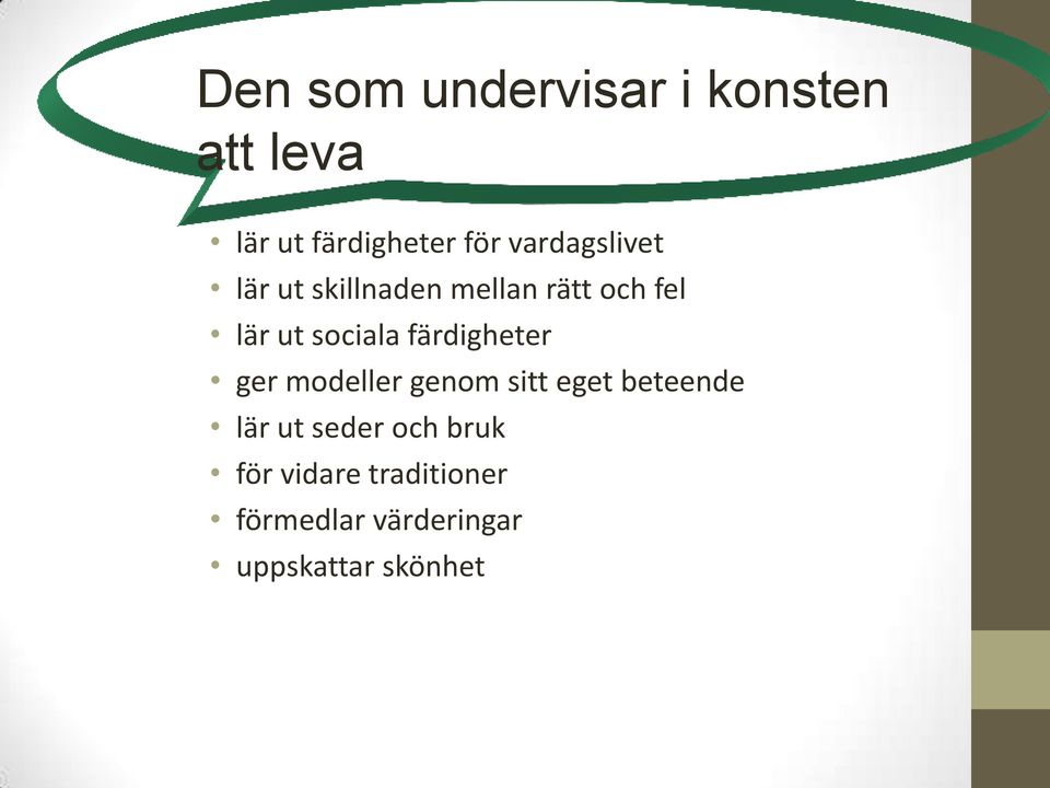 färdigheter ger modeller genom sitt eget beteende lär ut seder