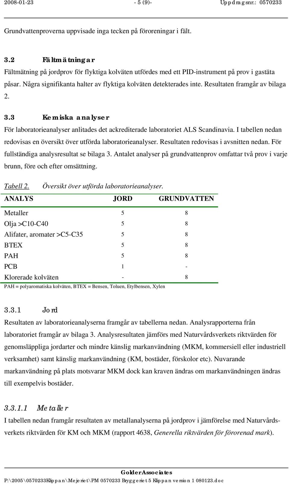 Resultaten framgår av bilaga 2. 3.3 Kemiska analyser För laboratorieanalyser anlitades det ackrediterade laboratoriet ALS Scandinavia.