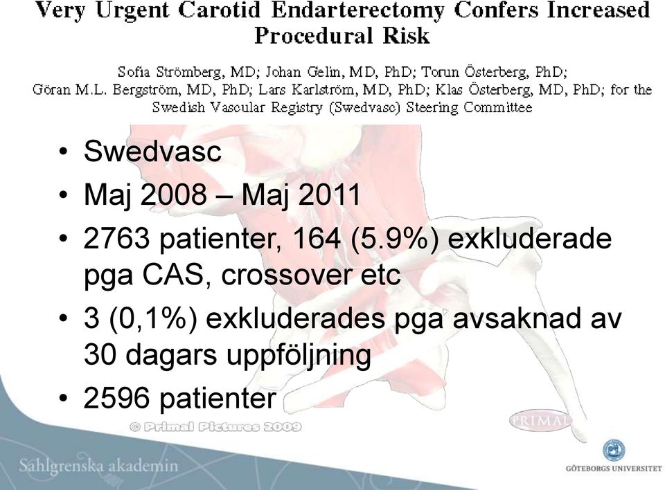 9%) exkluderade pga CAS, crossover etc 3