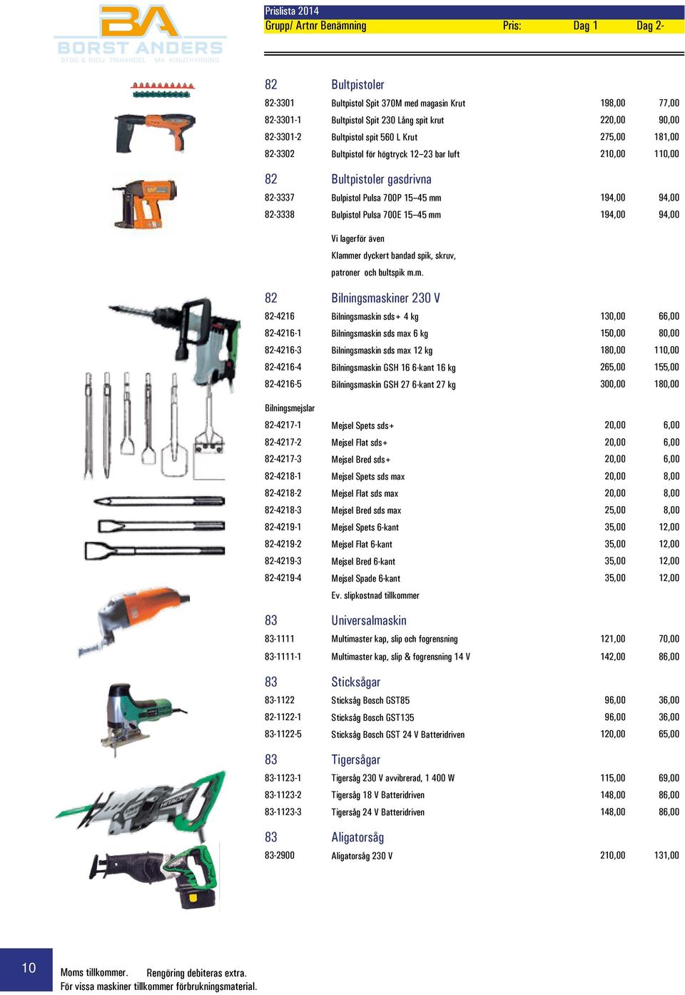 Klammer dyckert bandad spik, skruv, patroner och bultspik m.m. 82 Bilningsmaskiner 230 V 82-4216 Bilningsmaskin sds+ 4 kg 130,00 66,00 82-4216-1 Bilningsmaskin sds max 6 kg 150,00 80,00 82-4216-3