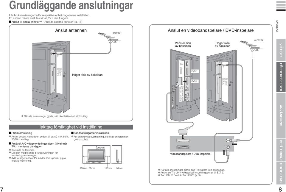 Iakttag försiktighet vid inställning Strömförbrukning Anslut endast nätsladden endast till ett AC0-40V, 50/60Hz eluttag.