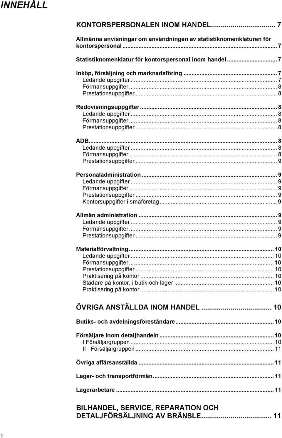 .. 8 Prestationsuppgifter... 8 ADB... 8 Ledande uppgifter... 8 Förmansuppgifter... 8 Prestationsuppgifter... 9 Personaladministration... 9 Ledande uppgifter... 9 Förmansuppgifter.