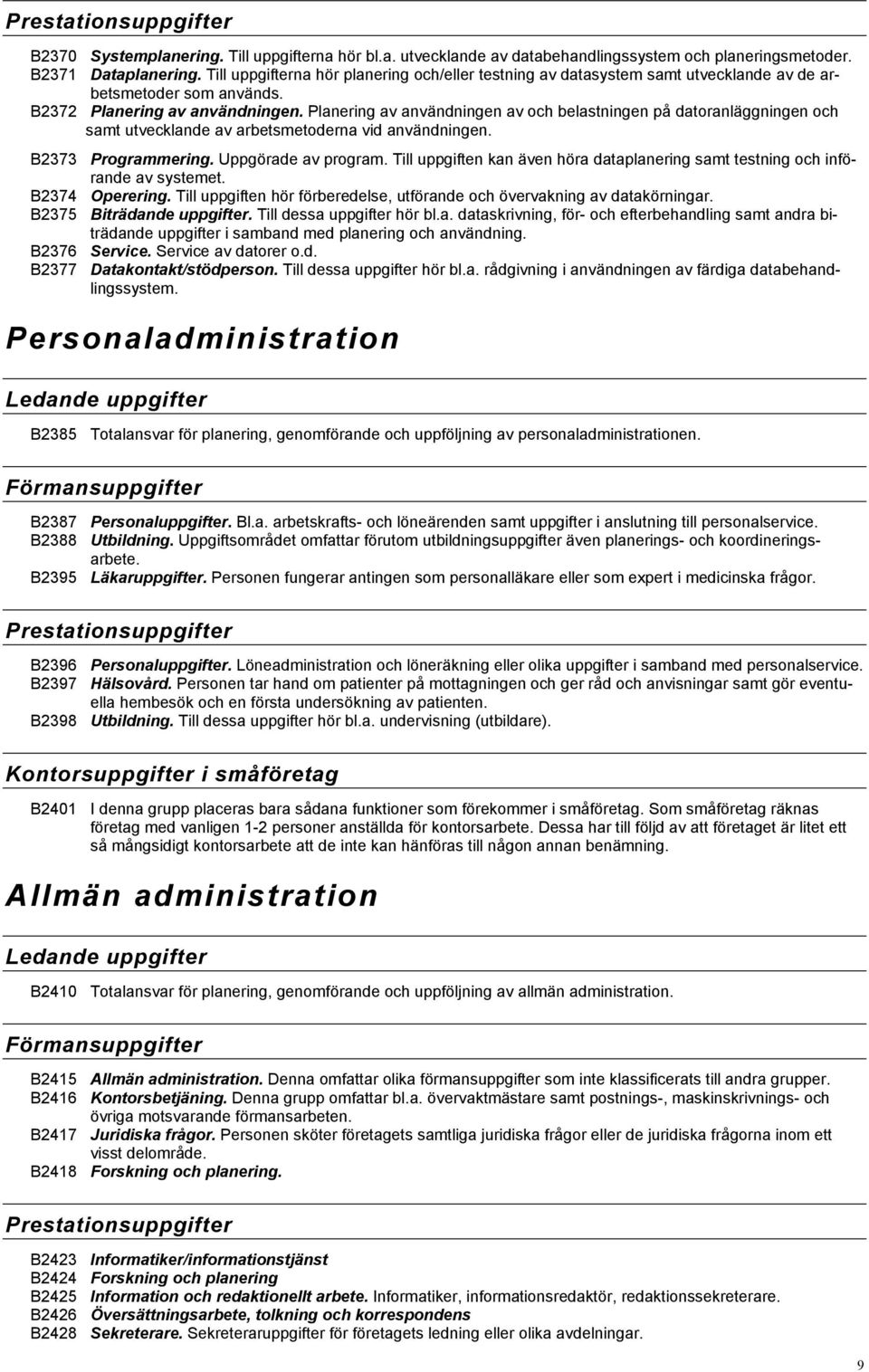 Planering av användningen av och belastningen på datoranläggningen och samt utvecklande av arbetsmetoderna vid användningen. B2373 Programmering. Uppgörade av program.