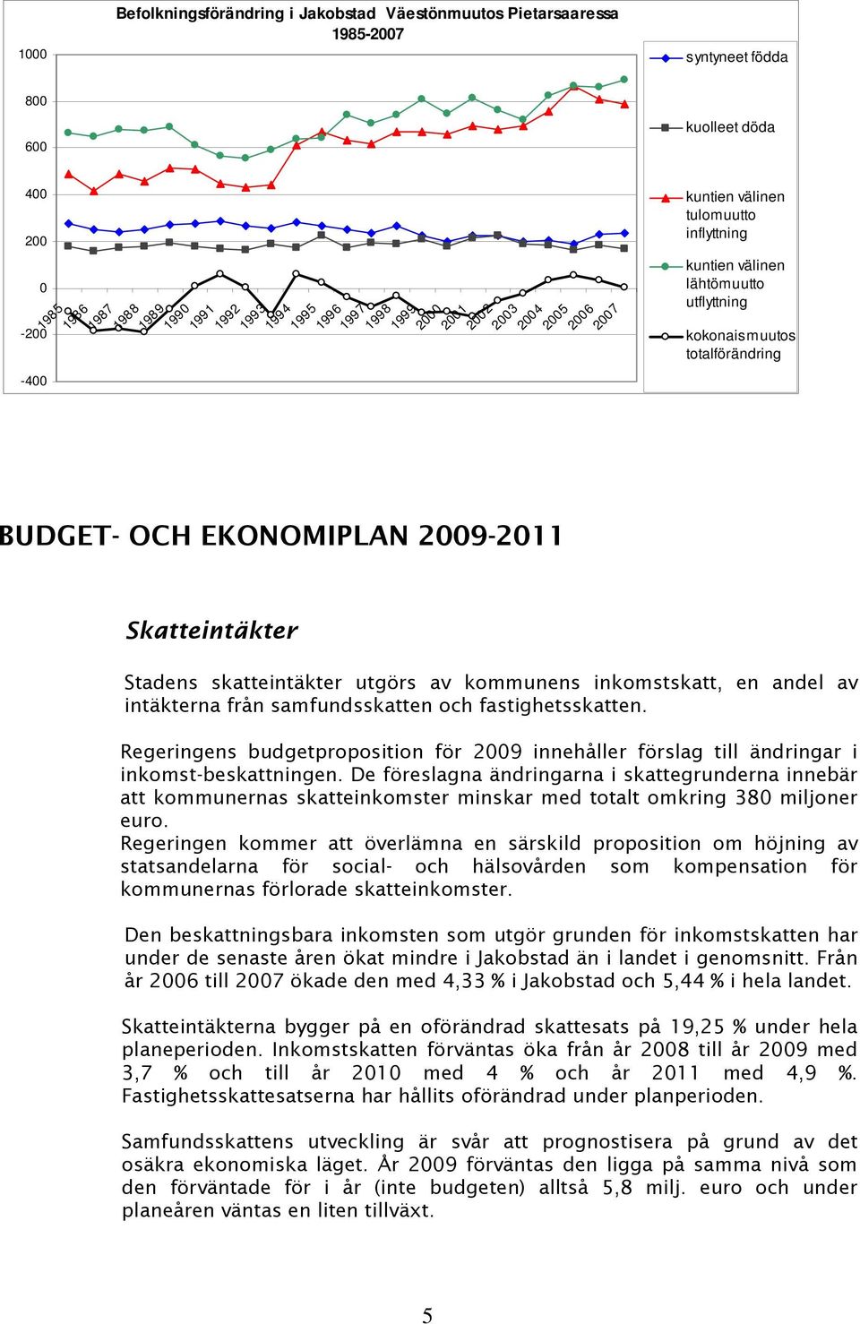 Skatteintäkter Stadens skatteintäkter utgörs av kommunens inkomstskatt, en andel av intäkterna från samfundsskatten och fastighetsskatten.