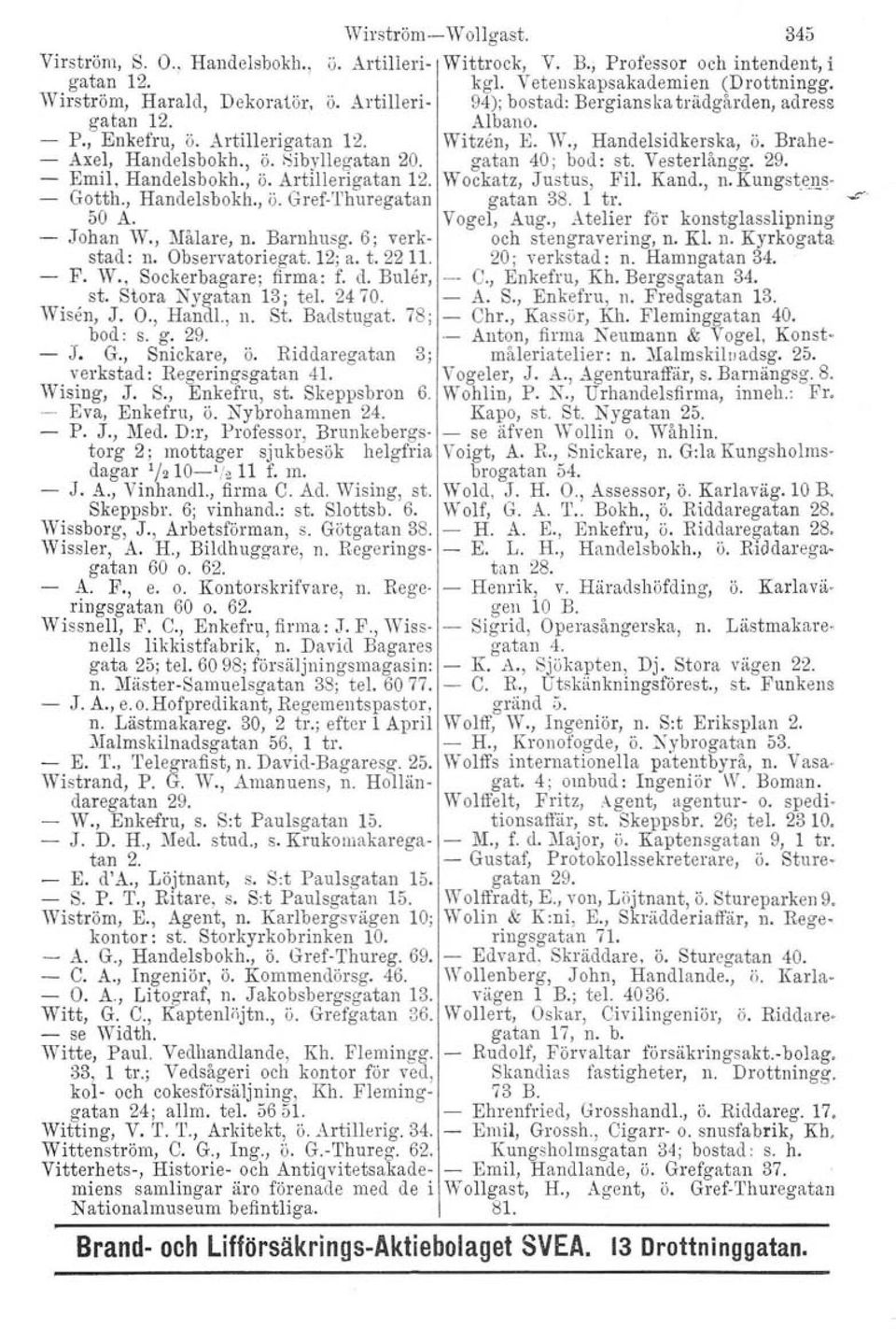 Kand., n.kungstens- Gotth., Handelsbokh., ö. Gref-Thuregatan gatan 38. 1 tro 50 A. Vogel, Aug., Atelier för konstglasslipning Johan W., Målare, n. Barnhusg. 6; verk- och stengravering, n. Kl. n. Kyrkogata stad: n.