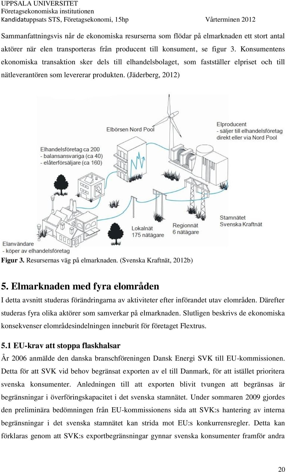 Resursernas väg på elmarknaden. (Svenska Kraftnät, 2012b) 5. Elmarknaden med fyra elområden I detta avsnitt studeras förändringarna av aktiviteter efter införandet utav elområden.