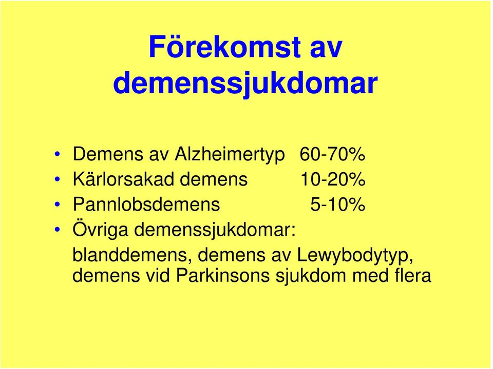 5-10% Övriga demenssjukdomar: blanddemens, demens
