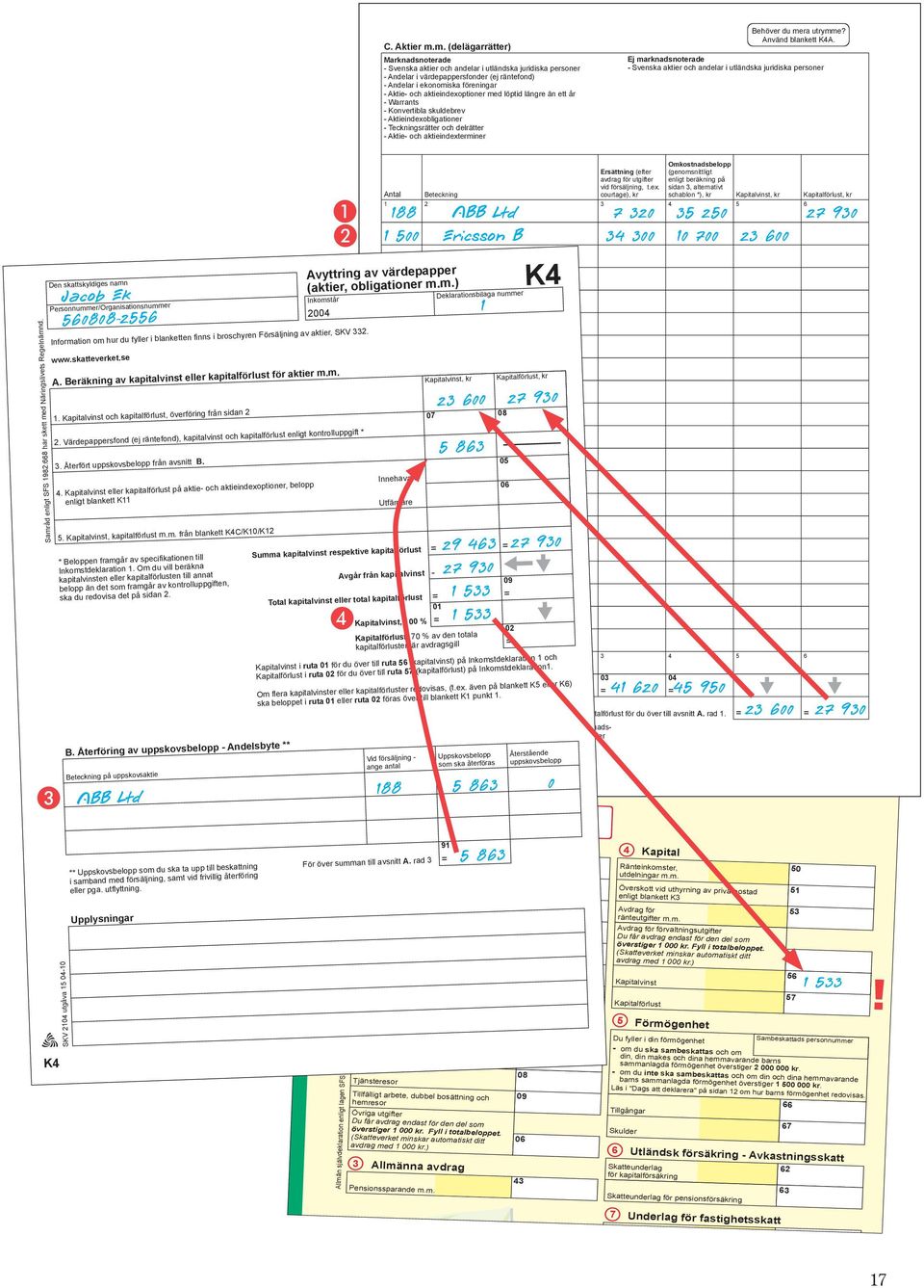 med löptid längre än ett år Warrants Konvertibla skuldebrev Aktieindexobligationer Teckningsrätter och delrätter Aktie och aktieindexterminer Behöver du mera utrymme? Använd blankett A.