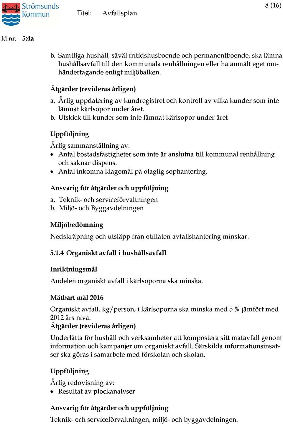 Årlig uppdatering av kundregistret och kontroll av vilka kunder som inte lämnat kärlsopor under et. b.