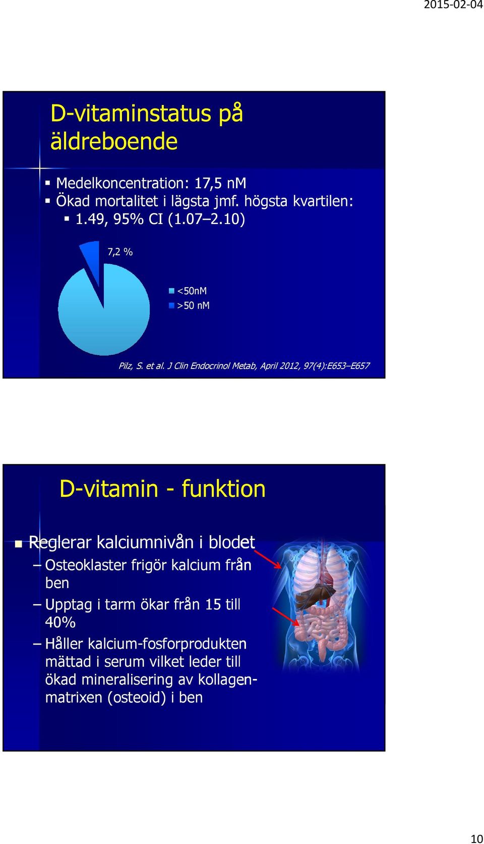 J Clin Endocrinol Metab, April 2012, 97(4):E653 E657 D-vitamin - funktion Reglerar kalciumnivån i blodet