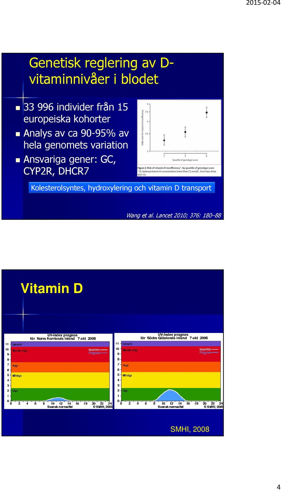 Ansvariga gener: GC, CYP2R, DHCR7 Kolesterolsyntes, hydroxylering och