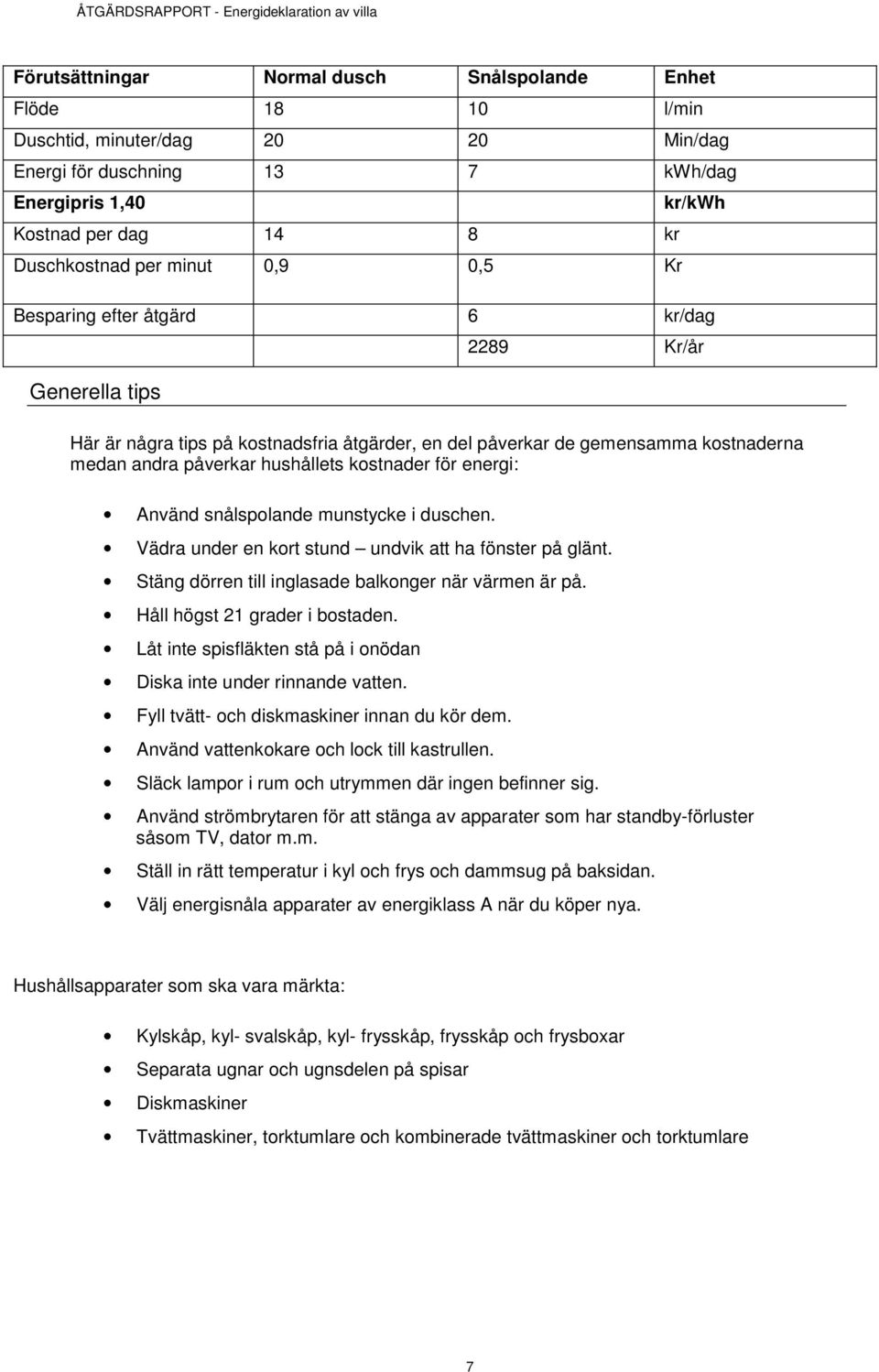 kostnader för energi: Använd snålspolande munstycke i duschen. Vädra under en kort stund undvik att ha fönster på glänt. Stäng dörren till inglasade balkonger när värmen är på.