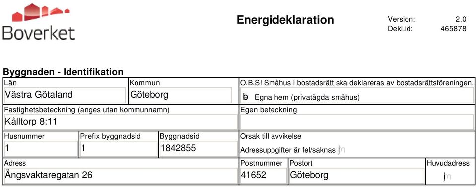 kommunnamn) Kålltorp 8:11 Husnummer 1 Adress Ängsvaktaregatan 2 Prefix byggnadsid 1 Byggnadsid 18428 O.B.S!