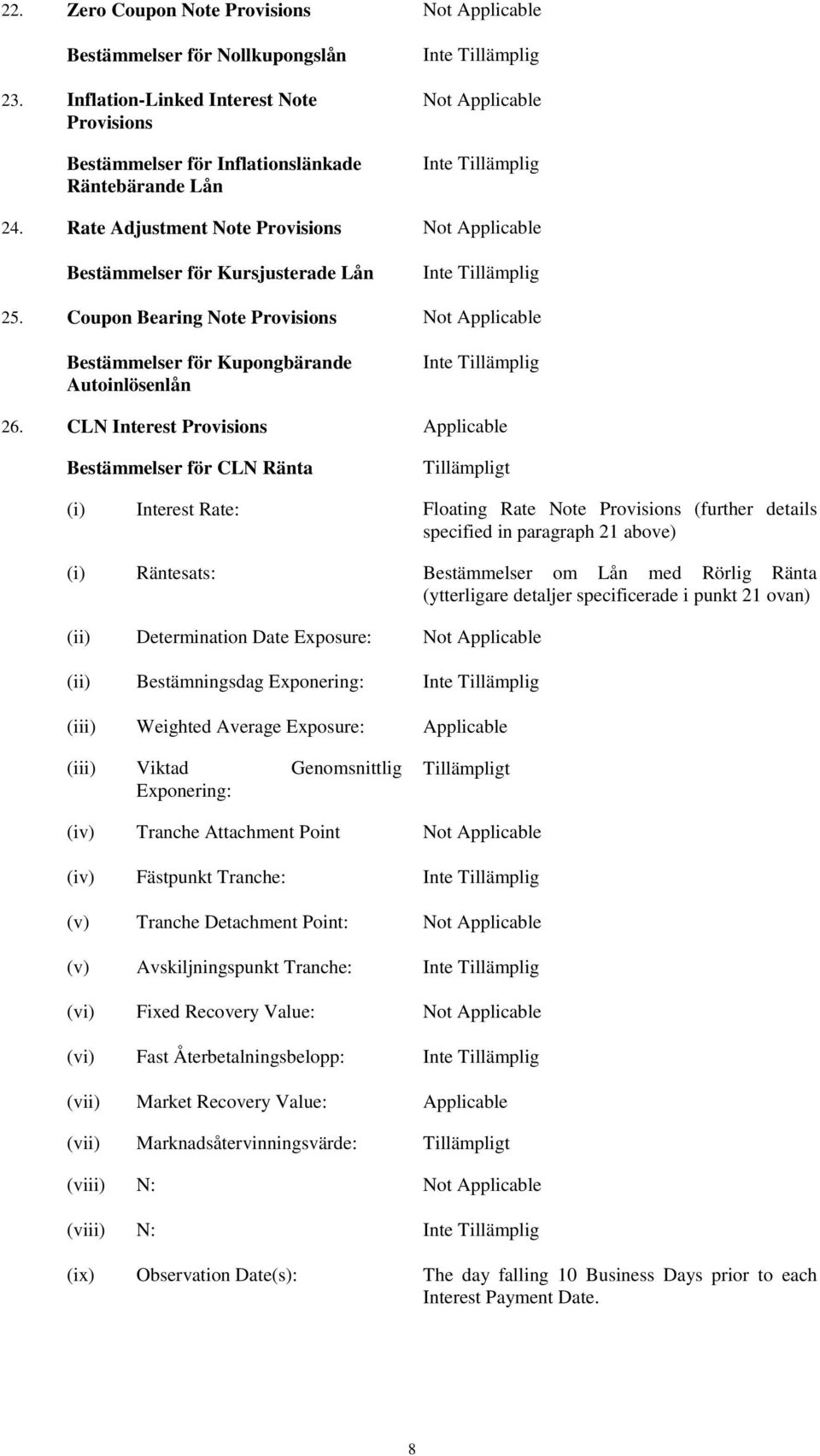 Rate Adjustment Note Provisions Not Applicable Bestämmelser för Kursjusterade Lån Inte Tillämplig 25.