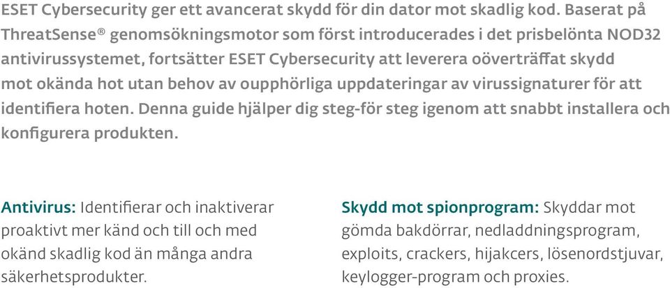 okända hot utan behov av oupphörliga uppdateringar av virussignaturer för att identifiera hoten.