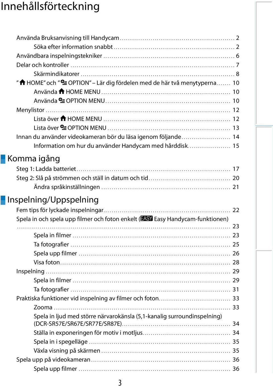 ........................................................................... 8 HOME och OPTION Lär dig fördelen med de här två menytyperna....... 10 Använda HOME MENU................................................................ 10 Använda OPTION MENU.