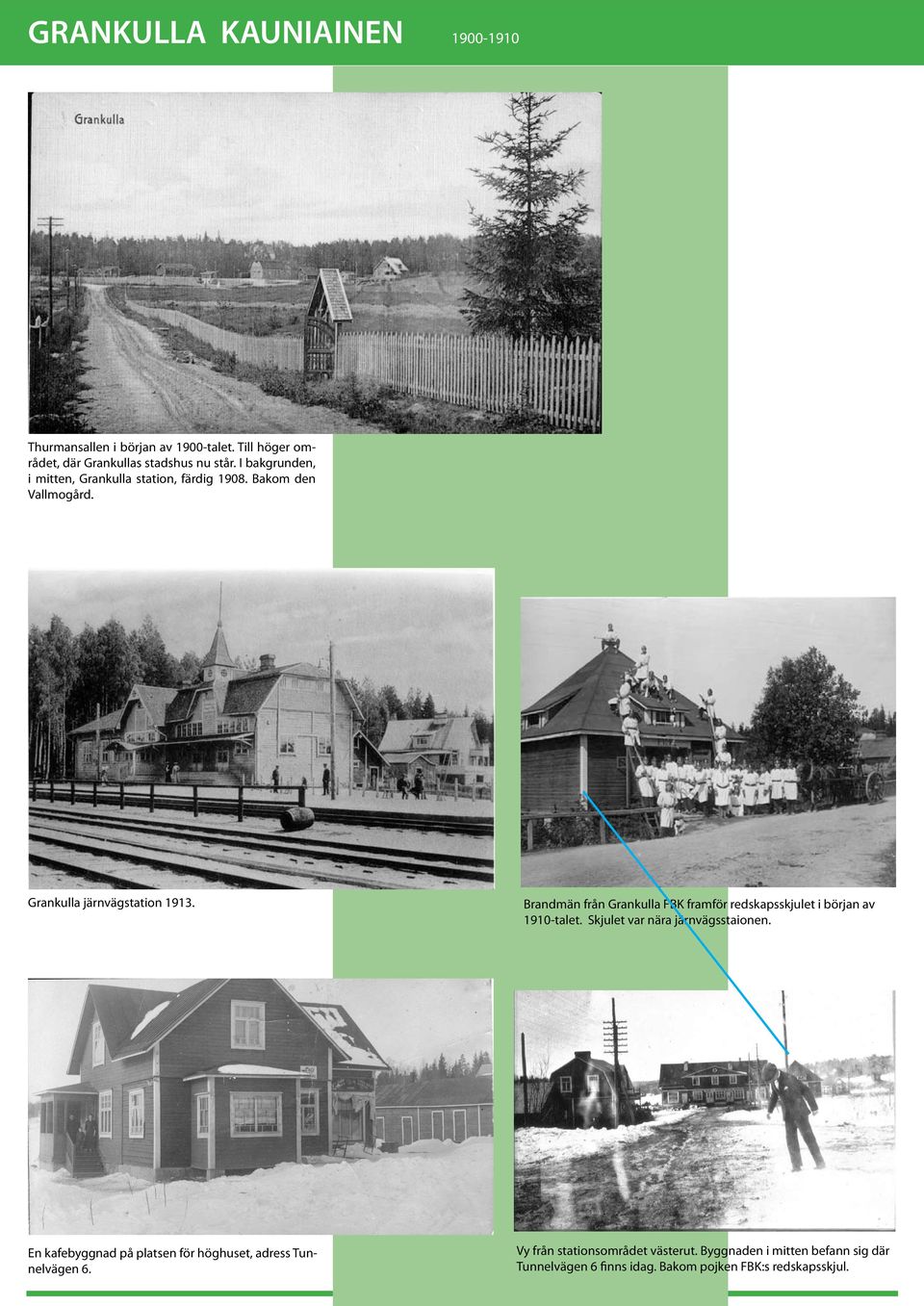 Grankulla järnvägstation 1913. Brandmän från Grankulla FBK framför redskapsskjulet i början av 1910-talet. Skjulet var nära järnvägsstaionen.