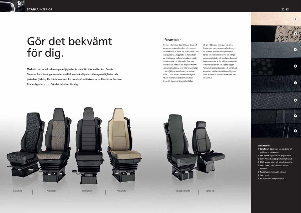 Mediumstolen påminner till stor del om premiumstolen. Den har många 3 har ett integrerat nackstöd och säkerhetsbälte. justeringsmöjligheter och svankstöd.